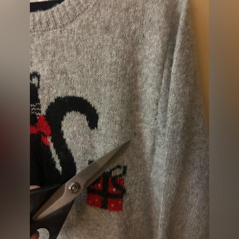 Cupcakes and Cashmere Gray Sweater with Black Cat and Presents - Picture 2 of 5